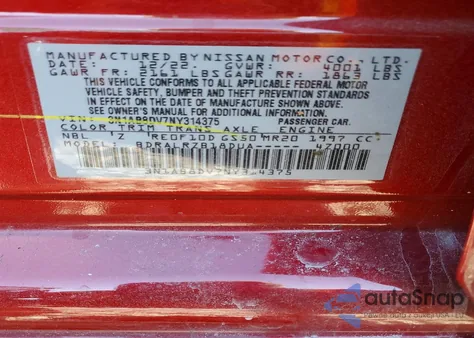 2022 Nissan Sentra Sr z USA, uszkodzony, nr VIN 3N1AB8DV7NY314375